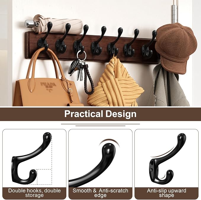 16 Pcs Black Coat Hooks, Wall Hooks - Image 6