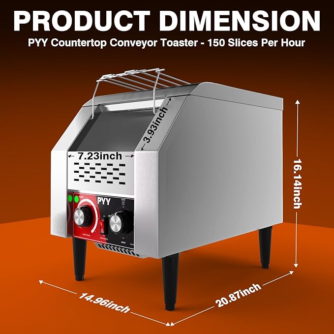 PYY Commercial Conveyor Toaster - 150 Slices/Hour Heavy Duty Stainless Steel Toaster for Toast, Bagel, Bun, Bread, Ideal for Restaurant/Bakery/Buffet