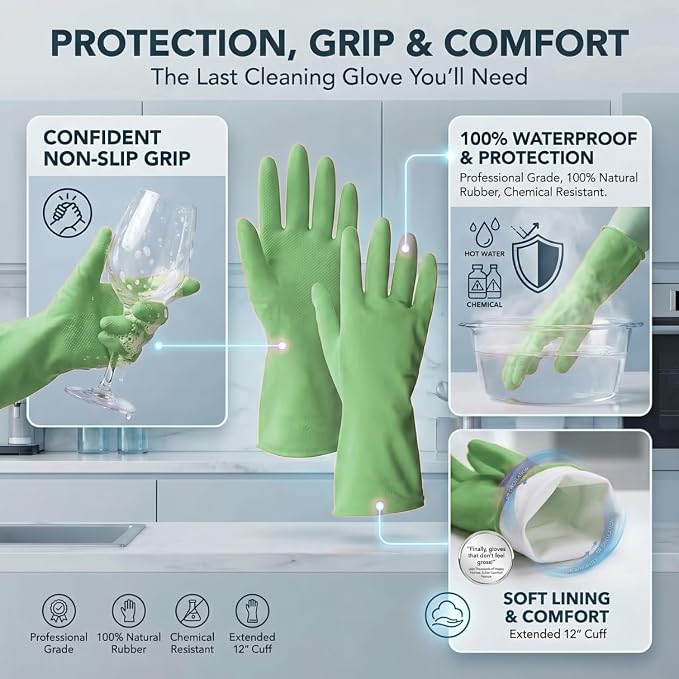 ForPro Natural Rubber Gloves, 6 Pairs Reusable Multi-Purpose Household Cleaning - Image 4
