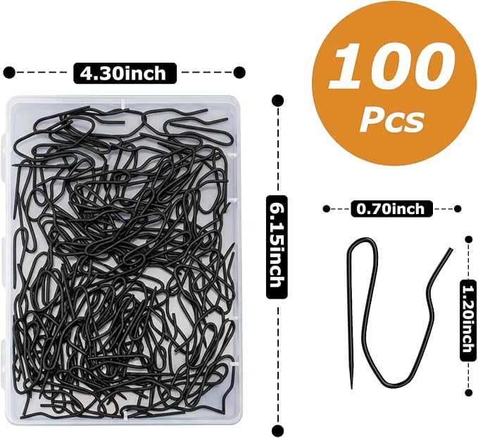 100 Pack Black Metal Curtain Hooks Pin-On Drapery Hooks, Suitable - Image 2