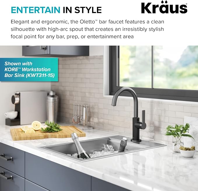 Kraus Oletto Single Handle Kitchen Bar Faucet in Matte Black/Spot Free Black - Image 9
