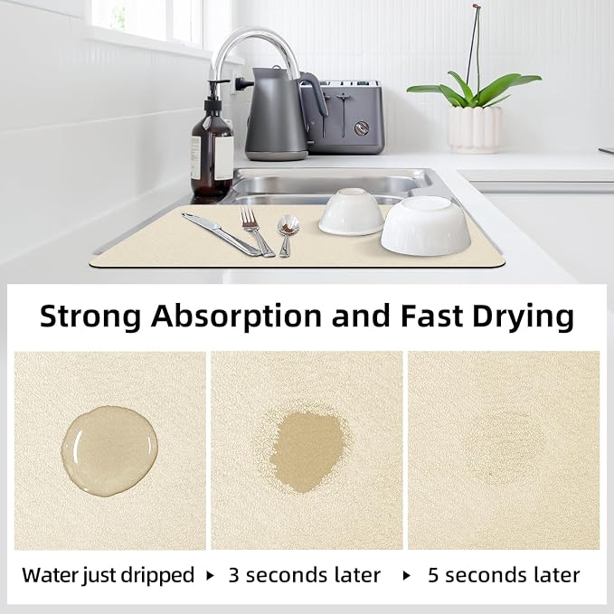 LOPNUR Large Dish Drying Mat for Kitchen Counter, Light Beige | Coffee Mat and - Image 3