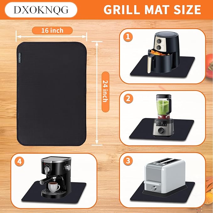 Heat Resistant Appliance Mat, Black, Non-Slip Kitchen Counter Protector, Large Size for Coffee Maker, Blender, Air Fryer (2, 16 * 24)
