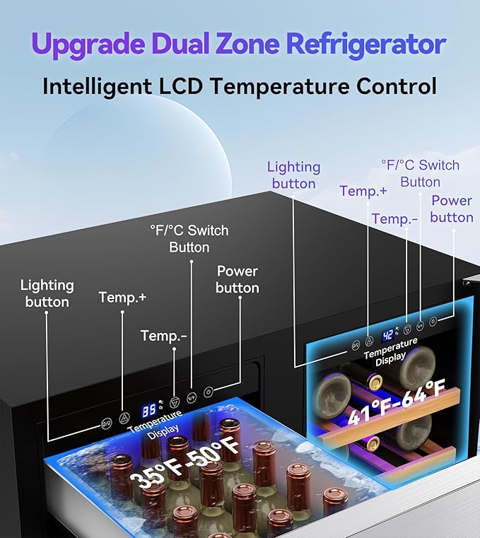 30'' Outdoor Wine and Beverage Refrigerator 80 Cooler, 2 Drawer Dual Zone Wine Fridge with Intelligent Control Advanced Compressor Under Counter Freestanding for Patio Bar Cabinet