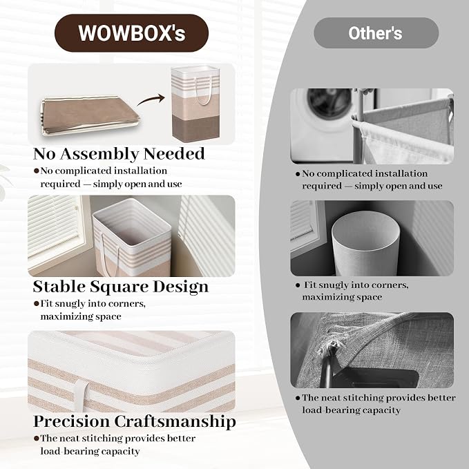 WOWBOX 2 Pack Laundry Baskets, Collapsible Dirty Clothes Laundry Hampers - Image 5