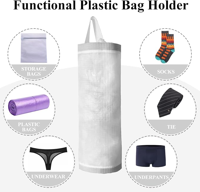 Plastic Bag Holder, Mesh Grocery Bag Holder Hanging Storage Bag Dispenser - Image 4