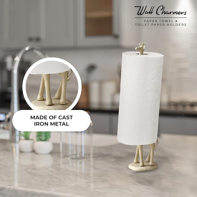 WallCharmers Gold Paper Towel Holder, Metal Toilet or Kitchen Paper Holder - Image 2