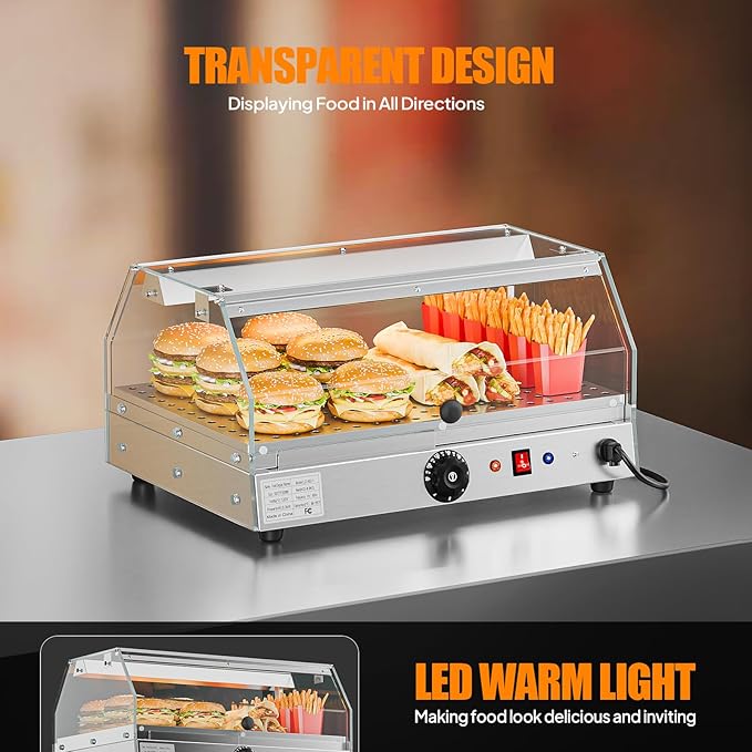 Bonnlo Commercial Food Warmer Display Pizza Warmer, Electric Countertop Food Warmer with LED Acrylic Door Removable Shelves Temp Control, Food Display Warmer for Buffet Restaurant, 120V 300W (1-Tier)