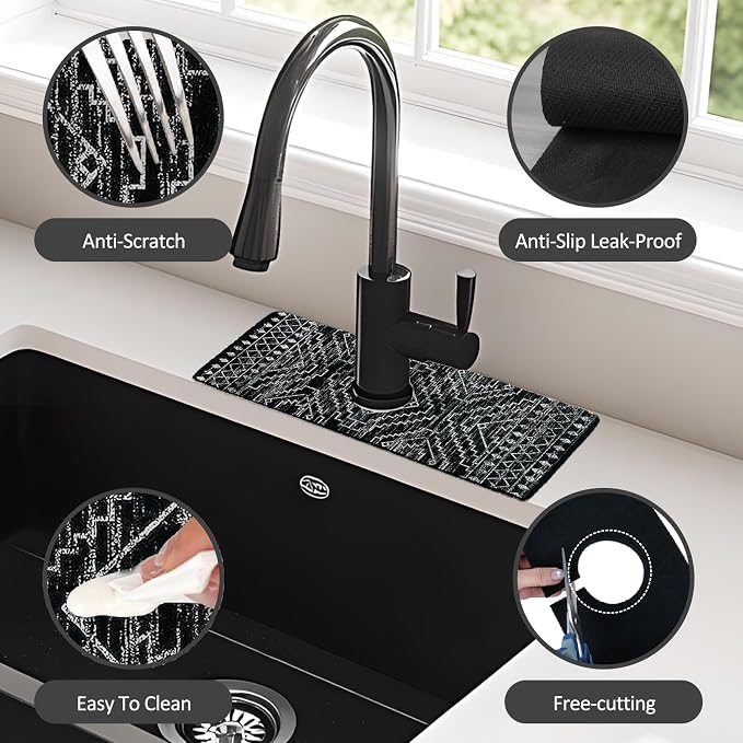 2PCS 15" X 5.5" Kitchen Sink Splash Guard Faucet Mat Aztec Super Absorbent Fast - Image 6