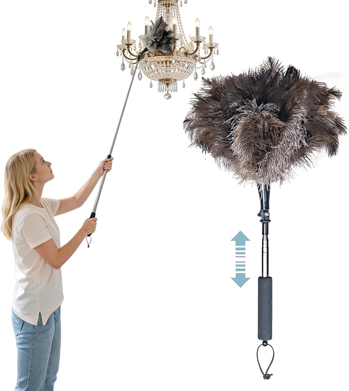 Feather Duster Extendable 22–47 Inch, Natural Ostrich Feather Duster by Unknown