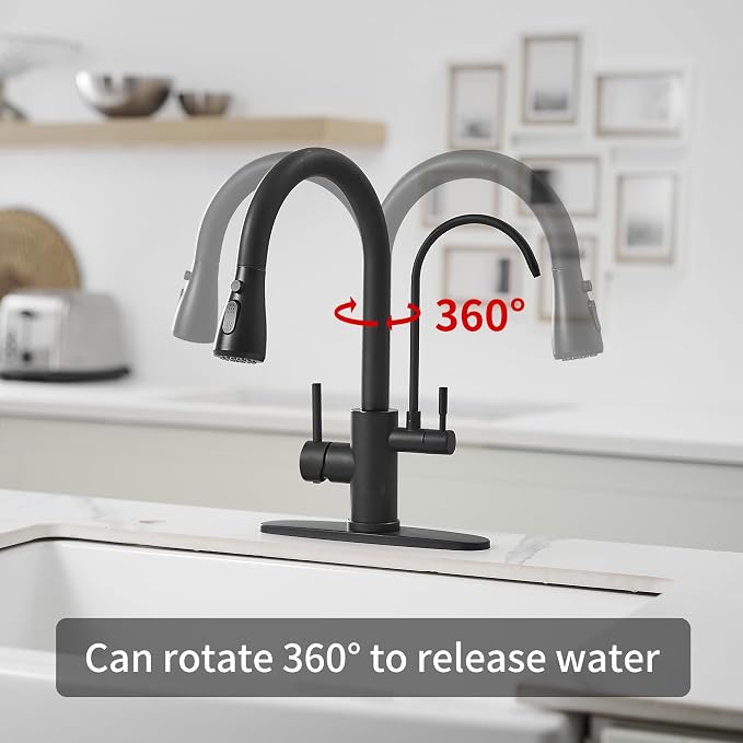Black Kitchen Faucets with Water Filter and Pull Down Sprayer, Kitchen Sink - Image 8