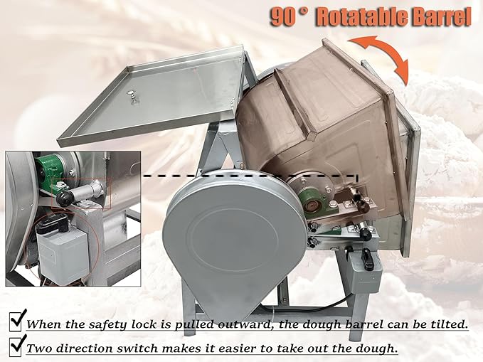 INTSUPERMAI Commercial Dough Mixer Machine 25KG Electric Flour Mixer with 90 Degree Tilt Bowl for Dough Mixing Kneading Capacity 50QT 2200W
