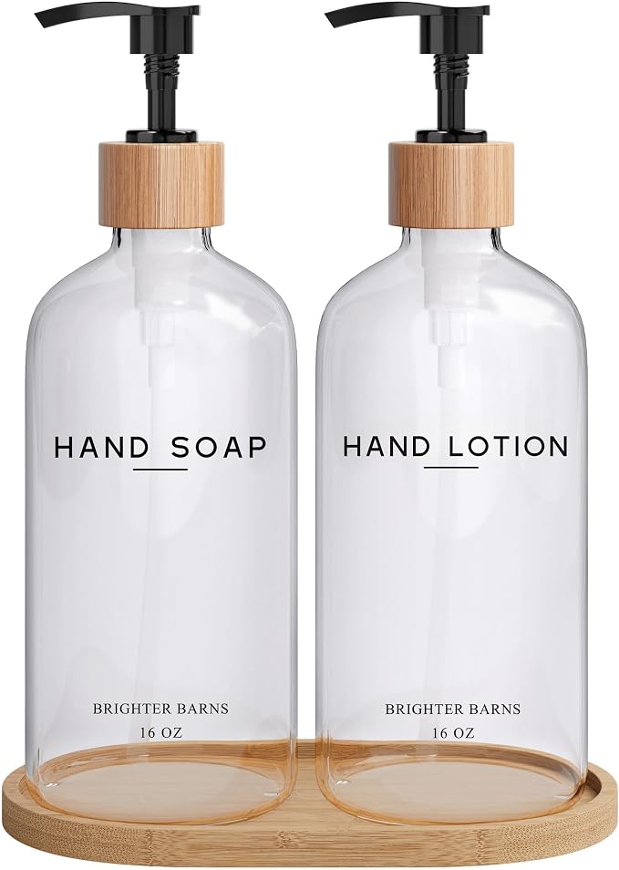 Clear Glass Soap and Lotion Dispenser Set by BrighterBarns