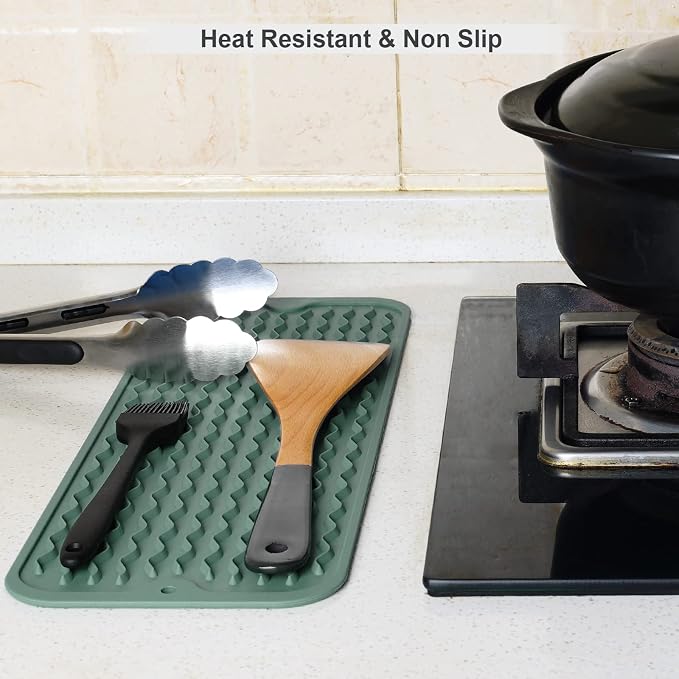 ZLR Small Dish Drying Mat for Kitchen Counter, Dark Green | Narrow Silicone - Image 9