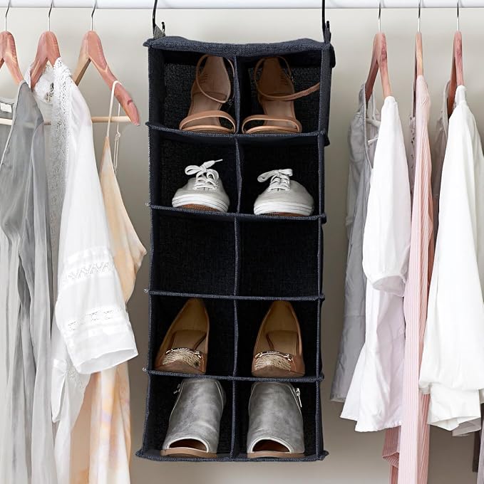 Household Essentials Hanging Cotton Blend and Plastic Closet Shoe Organizer - Image 6