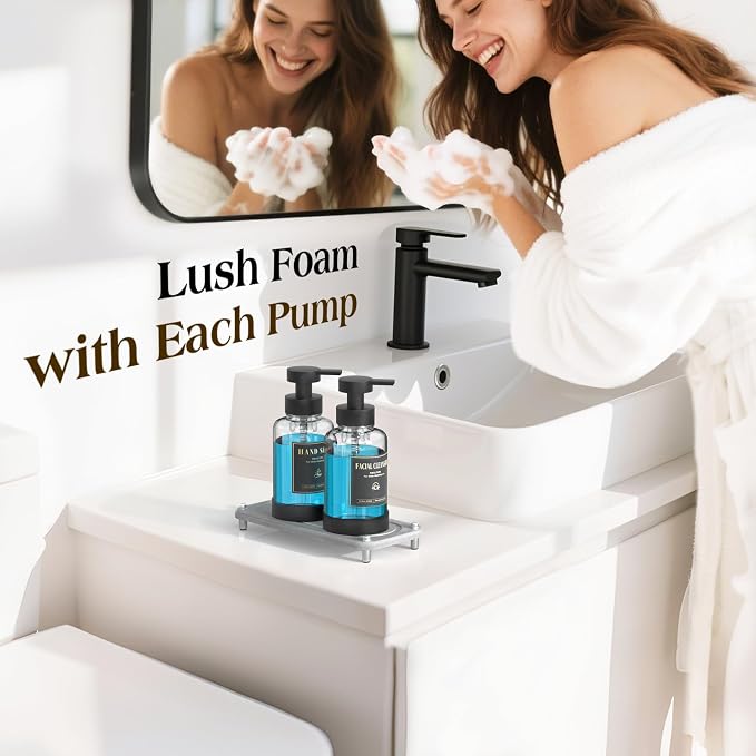 Luxspire 15oz Glass Foaming Soap Dispenser Set, 2 Pack | Anti-drip pump - Image 2