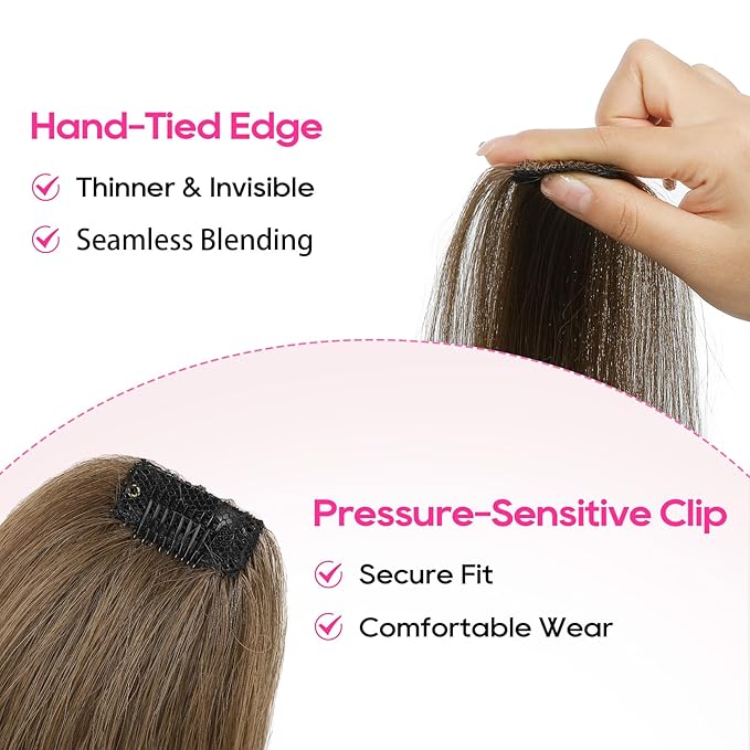 REECHO Clip in Hair Volumizer, Short Thick Clip in Hairpieces Adding Extra Hair Volume Extensions for Women with Thin Fine (Light Brown, 8 Inch(Pack of 2))