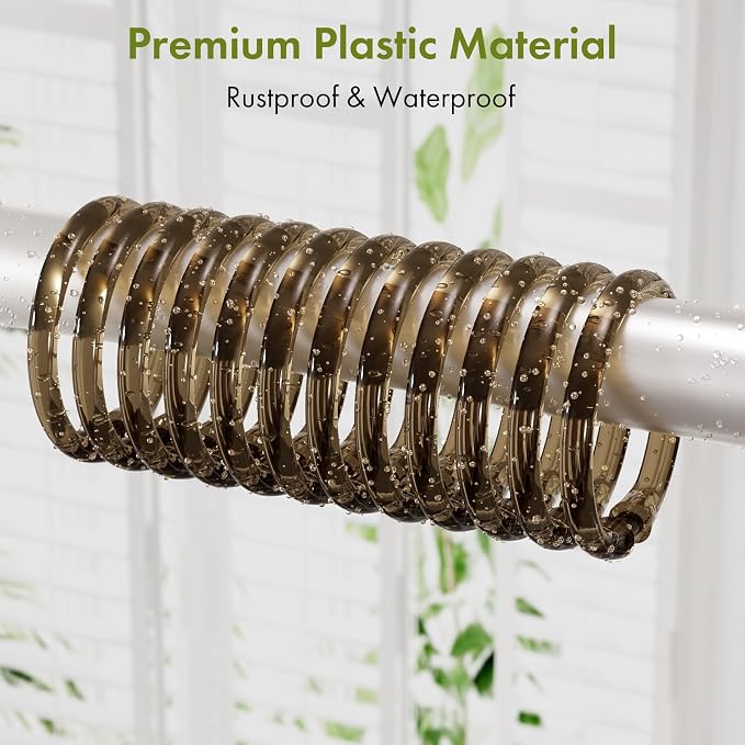 Amazer Plastic Shower Curtain Rings, O Shape Amber Brown Shower Curtain Hooks - Image 5