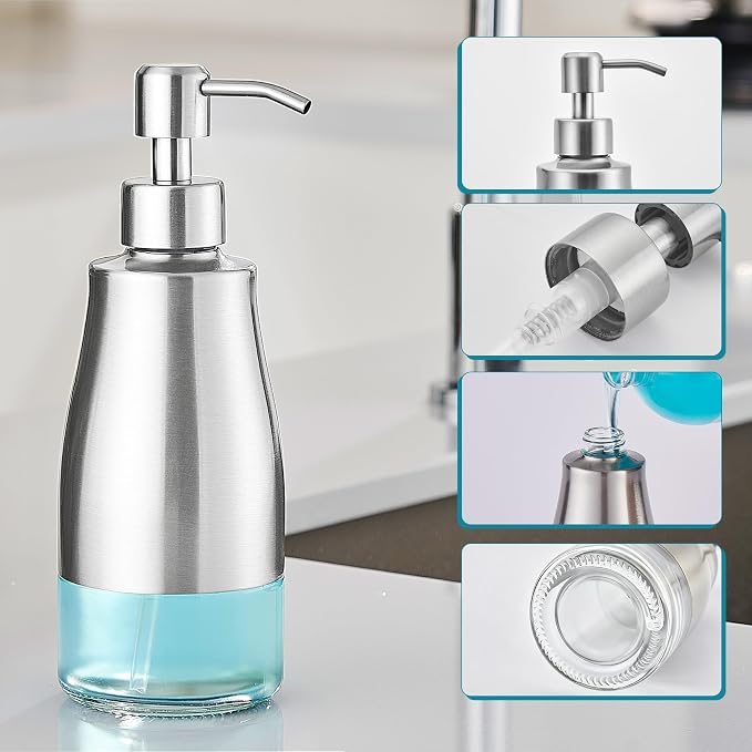 Stainless Steel Dish Soap Dispenser, 11oz/320ml Silver | Rust-Resistant Brushed - Image 5
