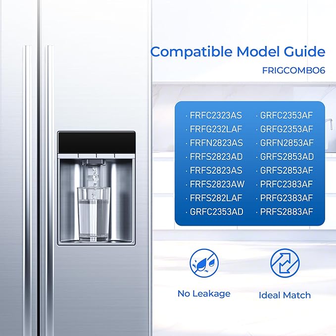 PWF-1 FPPWFU01 Water Filter & PureAir AF-2 FRGPAAF2 Air Filter Combo, Compatible with Frigidaire FRIGCOMBO6, FRFS282LAF, GRFC2353AD, GRFC2353AF, GRFG2353AF, GRFN2853AF, 2 Combo