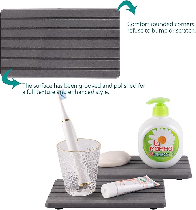 2 PCS Water Absorbent diatomite Coasters, 9.5" x 5.5" Water Absorbing Stone Tray for Sink, Stone Drying mat for Kitchen Counter, Stone soap Tray Used for Hand Soaps & toiletries & Plants