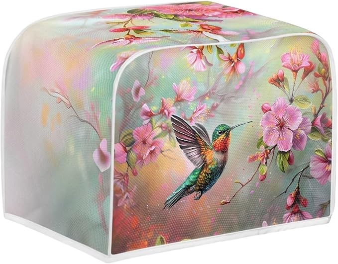 Hummingbird Flower Print Toaster Cover 2 Slice Dustproof Fingerprint Protectors for Kitchen Small Appliance Kitchen Home Decor