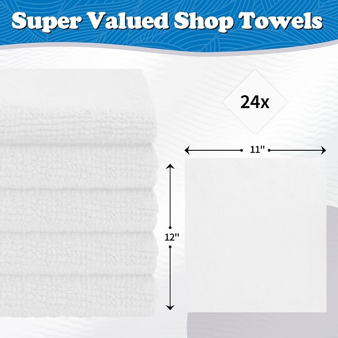 FIXSMITH Microfiber Cleaning Cloth, Shop Towels Bulk, 24 Pack White Microfiber - Image 2