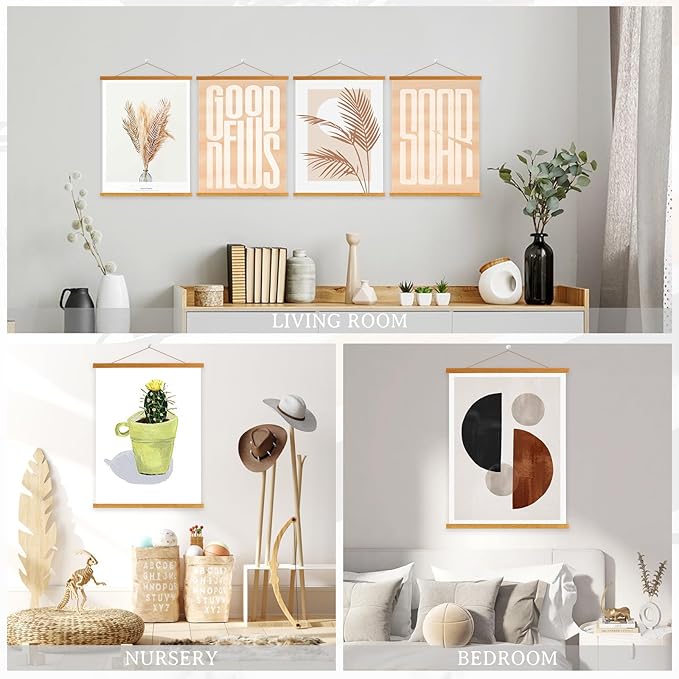 4 Pack 12x16 12x18 12x24 Poster Frame, Magnetic Light Wood Frame Hanger for Photo Picutre Canvas Artwork Art Print Wall Hanging (4 Packs, 12", Teak Color)