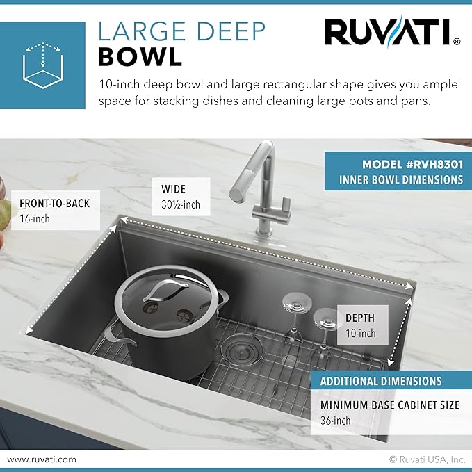 Ruvati 32-inch Round Corner Undermount 16 Gauge Stainless Steel Workstation Kitchen Sink Single Bowl – Soundproof Multifunction Chef Sink with Cutting Board & Accessories – RVH8301