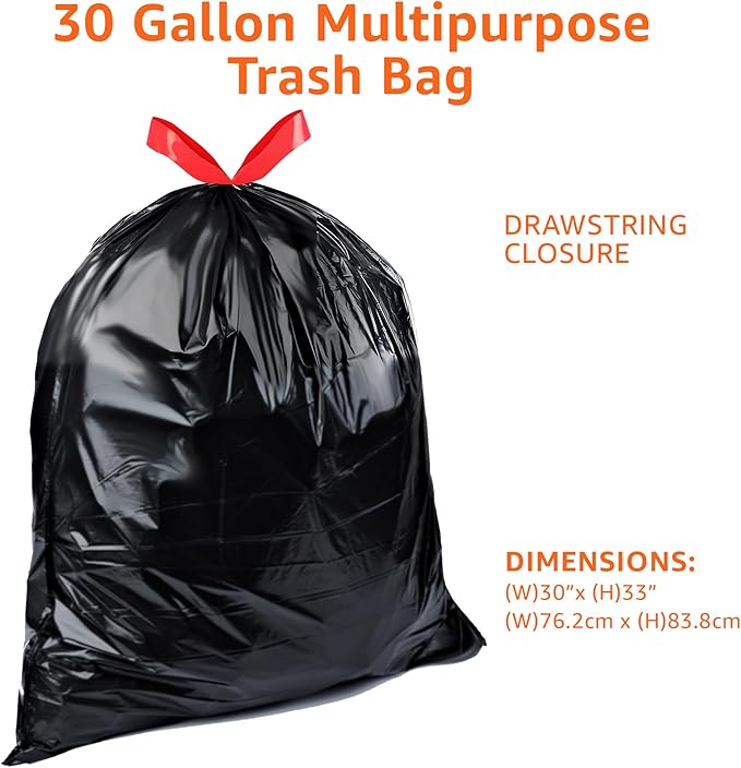 Amazon Basics 30 Gallon Multipurpose Drawstring Trash Bags, 20% Post Consumer - Image 3