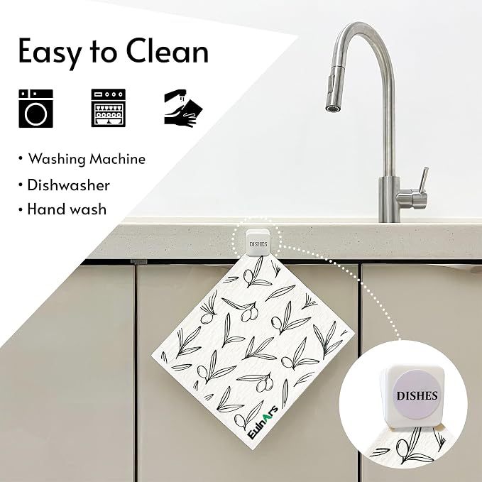 Eulnars Swedish Dishcloths for Kitchen, 8 Pack Flower Reusable Paper Towels - Image 3