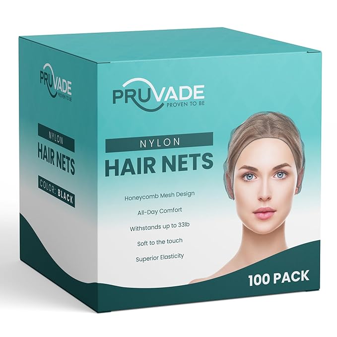 Nylon Hair Nets for Women & Men | 100 Pack | 24" Honeycomb Mesh Hair Net for Food Service, Medical & Industrial Use - Breathable & Sturdy for Bun Hair, Most Long & Short Hair - Latex Free