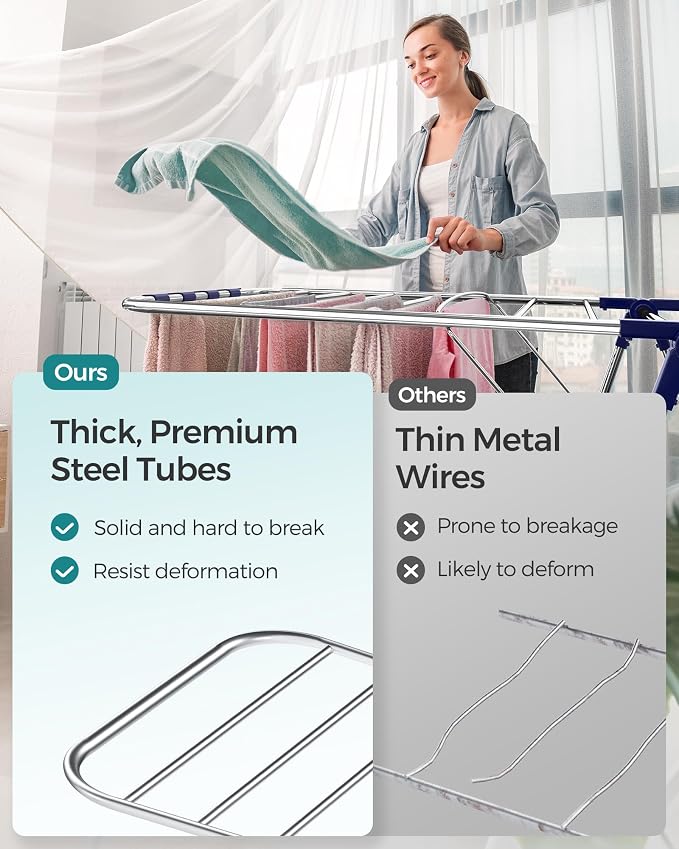 SONGMICS Clothes Drying Rack, Foldable 2-Level Laundry Drying Rack | - Image 9