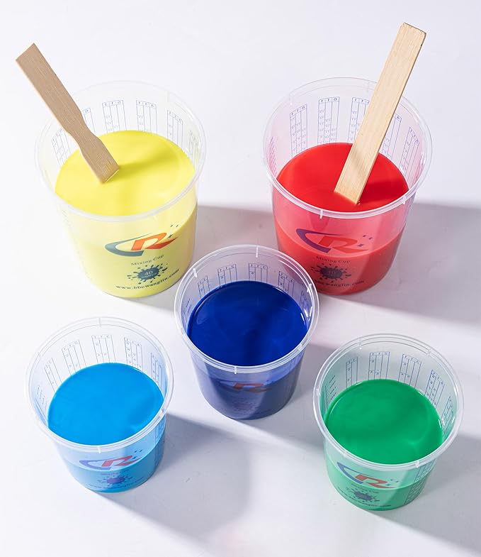 Paint Mixing Cup 40 Ounce, Accurate Measurements in Ratios and OZ. and ML, 36PCS Plastic Graduated Measuring Cups with 12PCS Lids for Paint, Resin, Epoxy, Acrylic, Pigments, Art