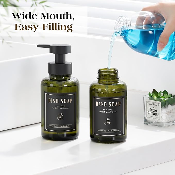 Luxspire Foaming Soap Dispenser 15oz Hand Soap Bottle, Olive Green, 2 Pack | - Image 4