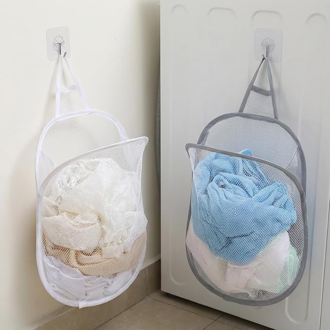 2 Pcs Small Hanging Laundry Bag Foldable Mesh Laundry Basket Portable Hanging - Image 3