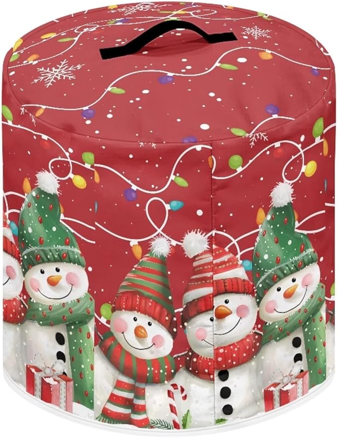 Christmas Theme 3 Quart Pressure Cooker Cover with Top Handle and Storage Pocket Cute Snowman Bulb Lights Print Kitchen Appliance Air Fryer Rice Cooker Protector Cover