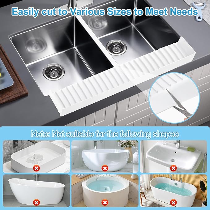 Silicone Faucet Splash Guard 4" x 30", Faucet Water Catcher Mat, Longer - Image 3