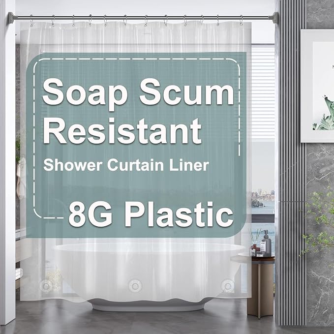 AmazerBath Plastic Shower Curtain Clear Premium PEVA, Weighted Shower Curtains - Image 2