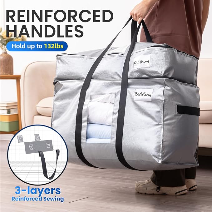 TAILI 2 Tier Moving Bags, 4 Pack Silver Storage Bags - Image 4