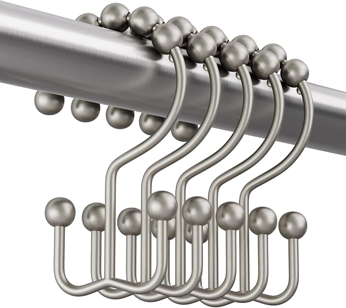Amazer Shower Curtain Rings, Rust-Resistant Metal Double Shower Hooks - Image 8