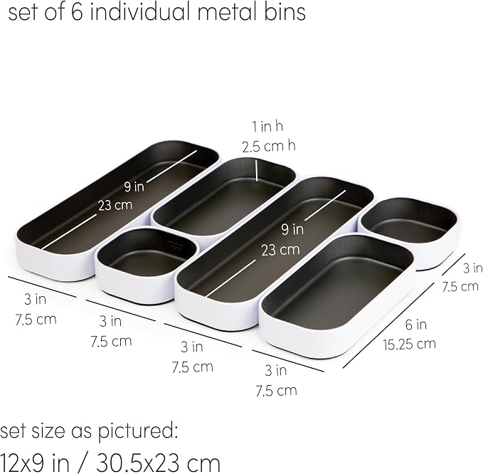 Three by Three Seattle Metal Stacking Bins Drawer Organizer, 6-Pc | Food-safe - Image 3