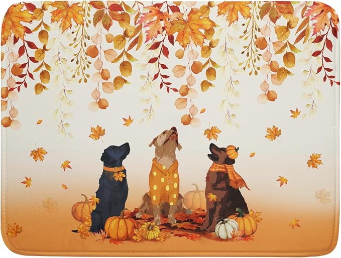 Giwawa Fall Dogs Dish Drying Mat Autumn Leaves Reusable Dishes Pad 18"x24" by Giwawa