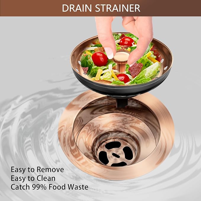 Kitchen Sink Drain Copper 3-1/2 Inch Stainless Steel Kitchen Drain Strainer - Image 8
