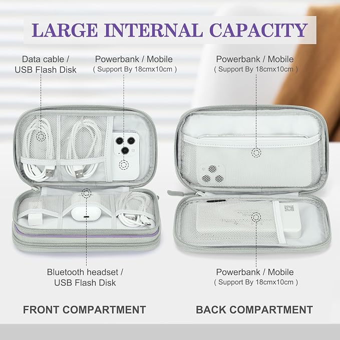 FYY Electronic Organizer, Travel Tech Pouch Bag, Light Purple | Wrist Strap - Image 3