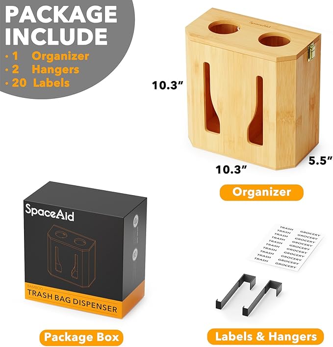 SpaceAid Bamboo 2 in 1 Garbage Bag Roll Holder & Dispenser, Under Sink Organizer - Image 7