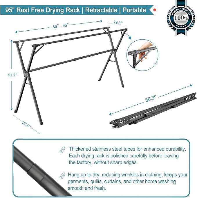 95 Inches Clothes Drying Rack, Drying Rack Clothing Folding Indoor Outdoor - Image 4