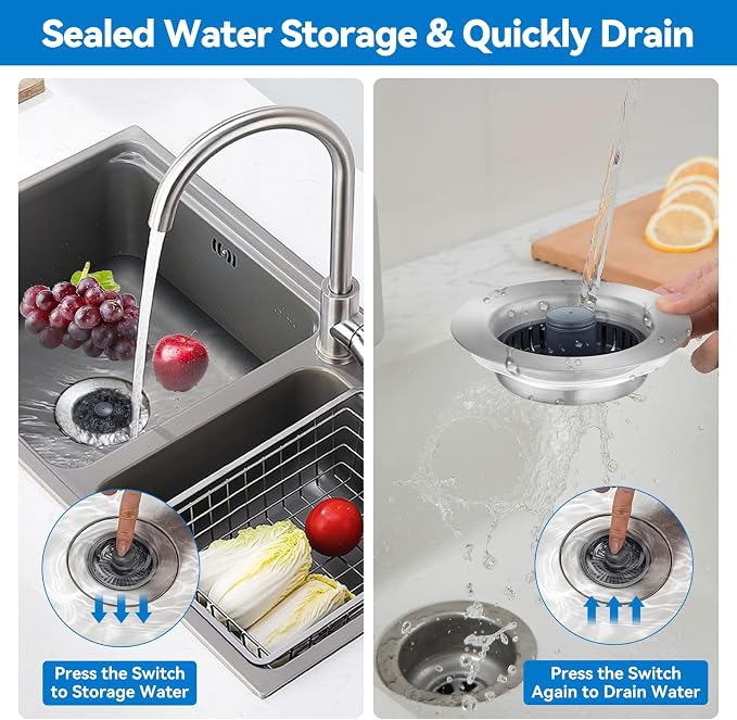 Upgraded 3-in-1 Kitchen Sink Drain Strainer, Stainless Steel Pop Up Kitchen - Image 5