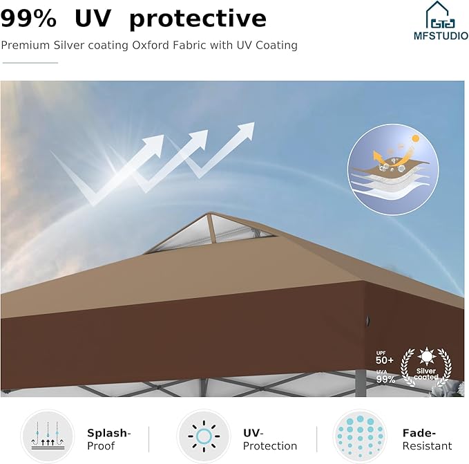 MFSTUDIO 10x10 Pop up Canopy Tent, Gazebo Shelter Sun Shade Canopies One Push Setup Portable Popup Easy Set up Tents with Vented Top,Storage,4 Sandbags,for Beach,Parties,Camping