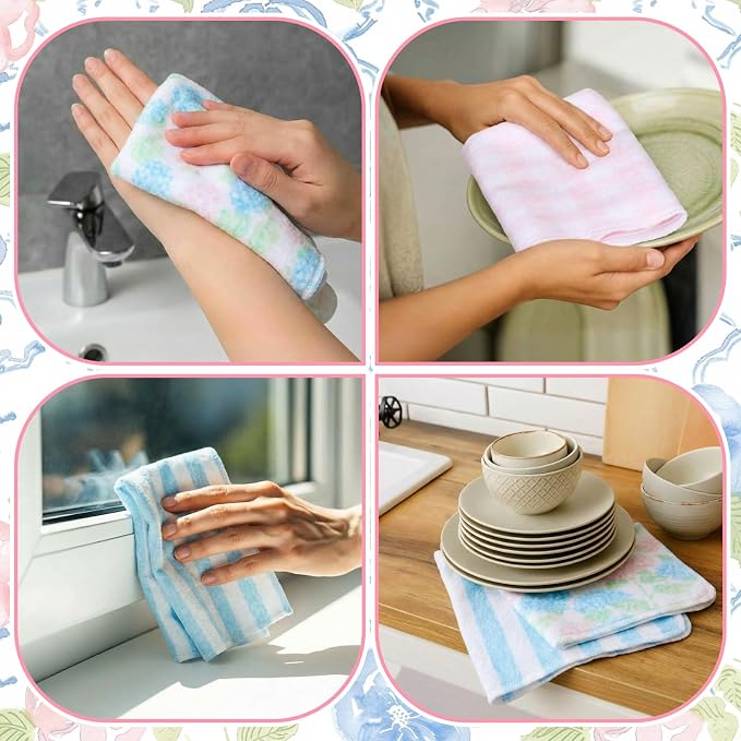 Reusable Kitchen Cloths Cotton Towel, 36 Pack, Pastel Hydrangea - Image 4